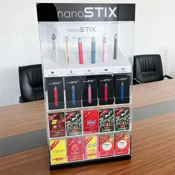 Tiered Acrylic Vape Juice Bottle Display Rack With LED Backlight